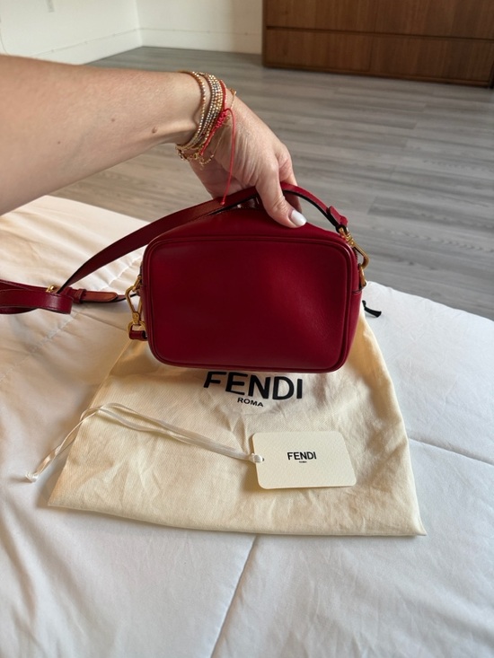 Fendi Red Embossed FF Leather Crossbody Camera Bag - Picture 5 of 6